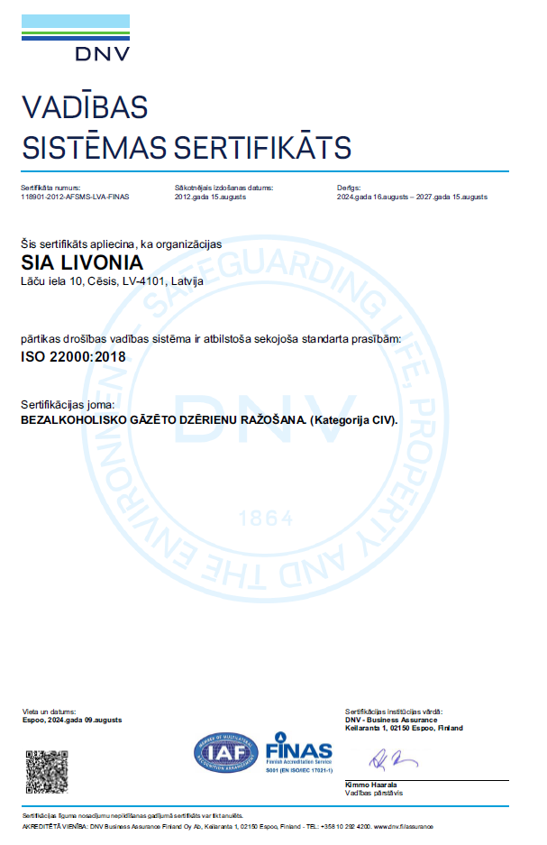 ISO sertifikats LIVONIA